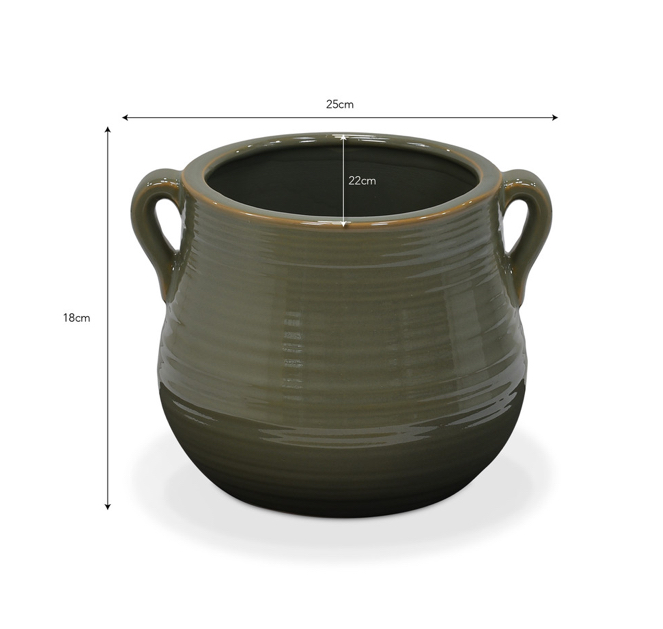Mills Green Ceramic Plant Pot Large - Image 2